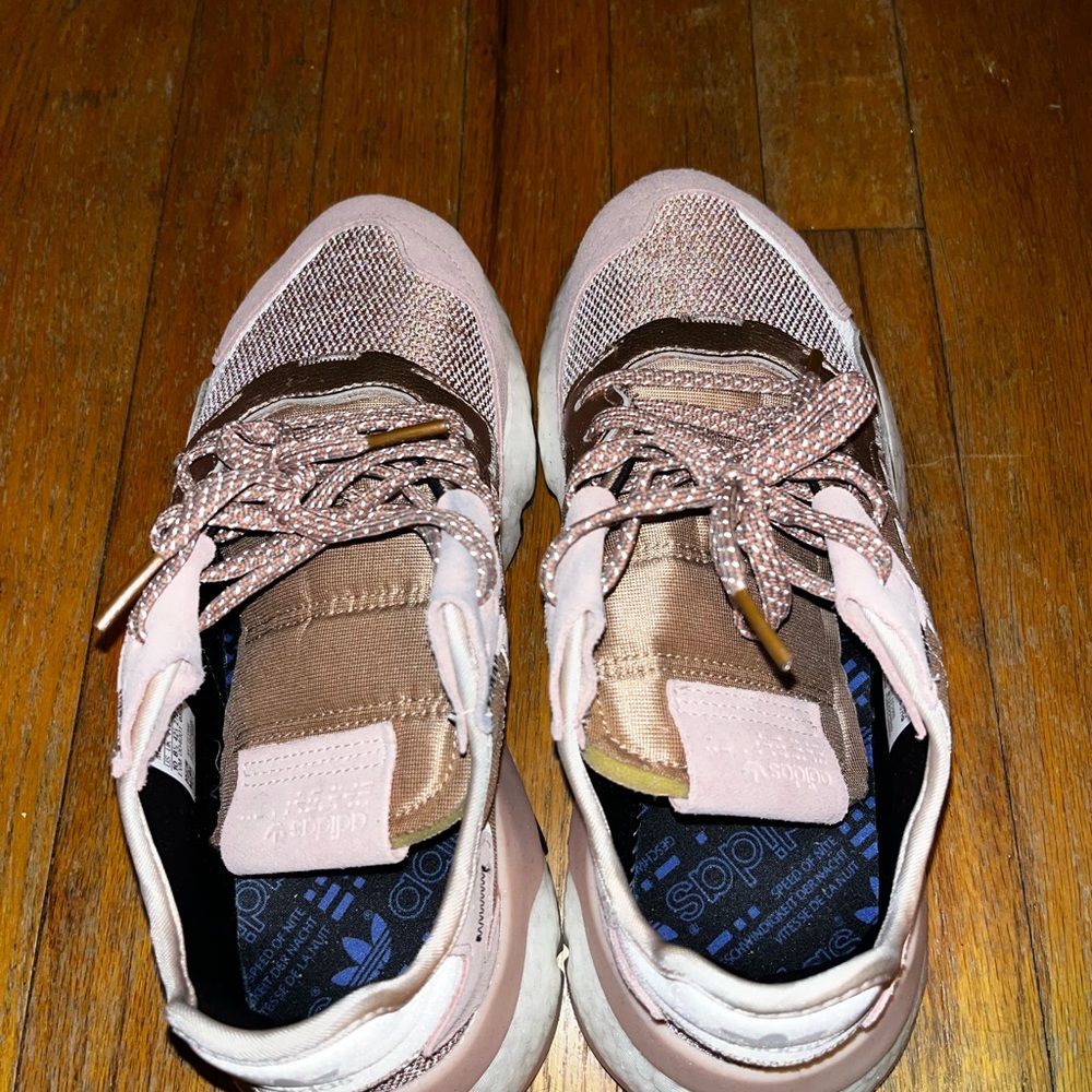 Pink and rose gold Adidas Nite Joggers